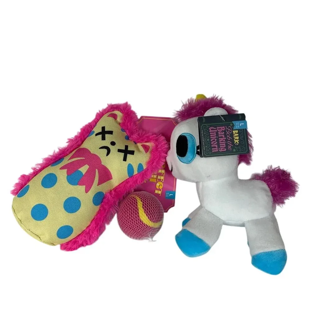 BARK Plush Carnival Dog Toys Perfect Pitch Squeaky Crinkle Ball Unicorn Lot of 2